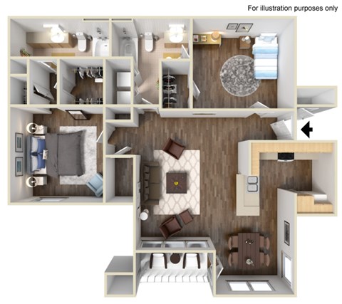 Floor plan for 2 beds, 2 baths, 1218 sqft